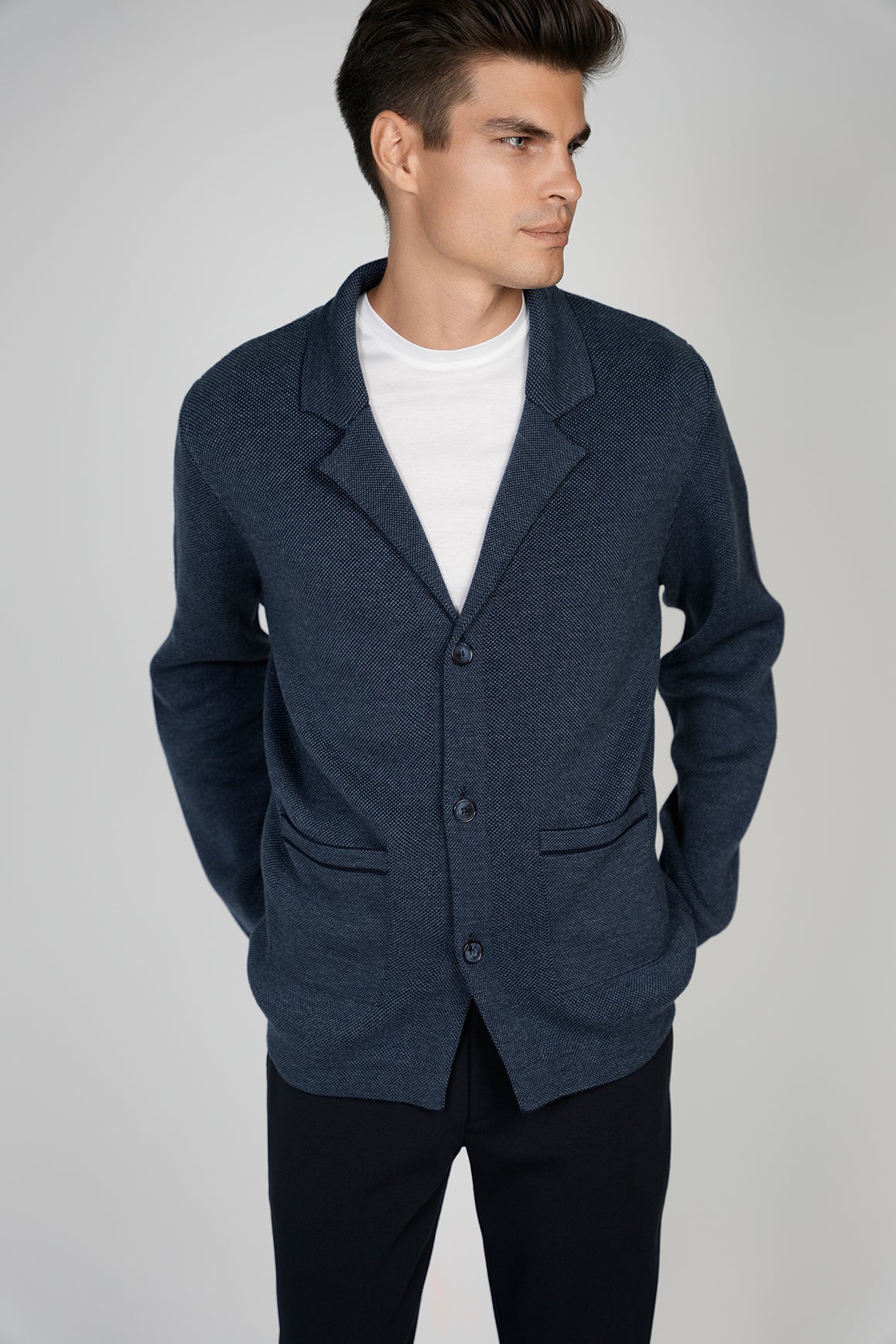 Blue Knit Button Down Cardigan