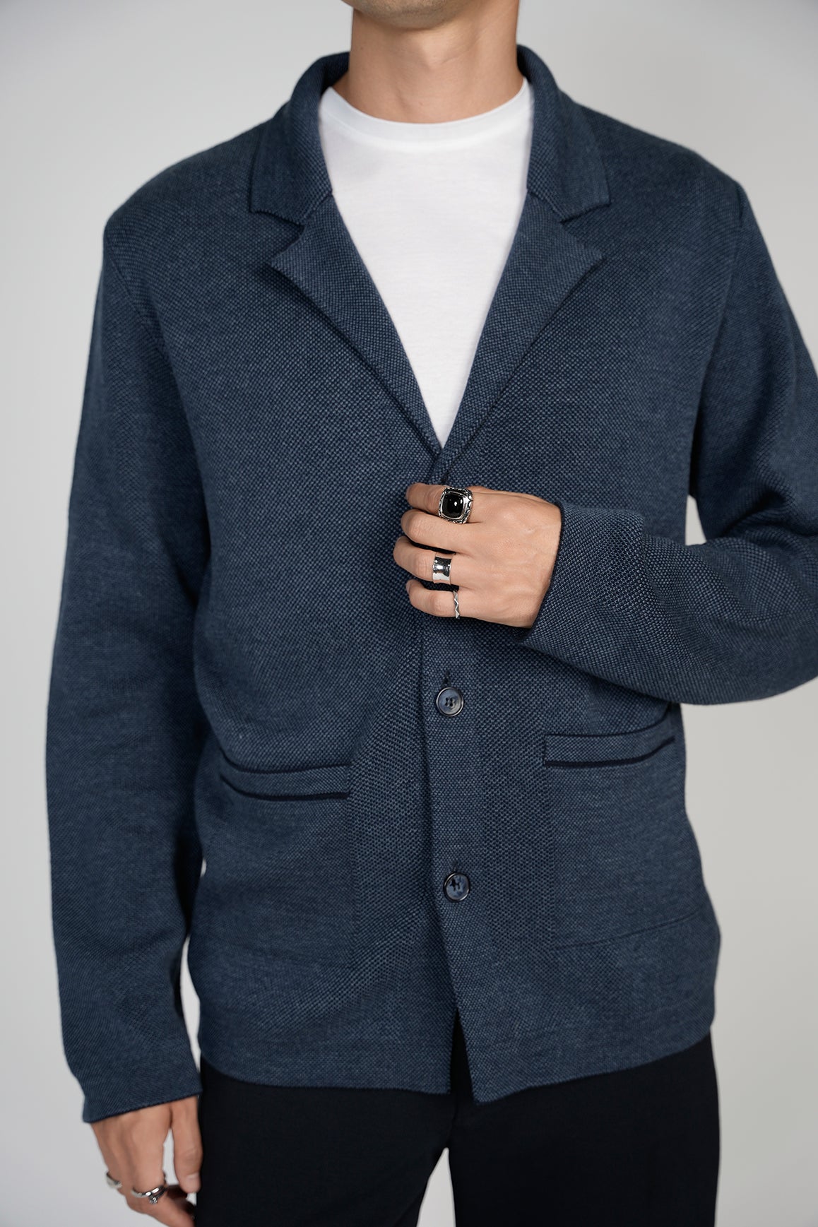 Blue Knit Button Down Cardigan