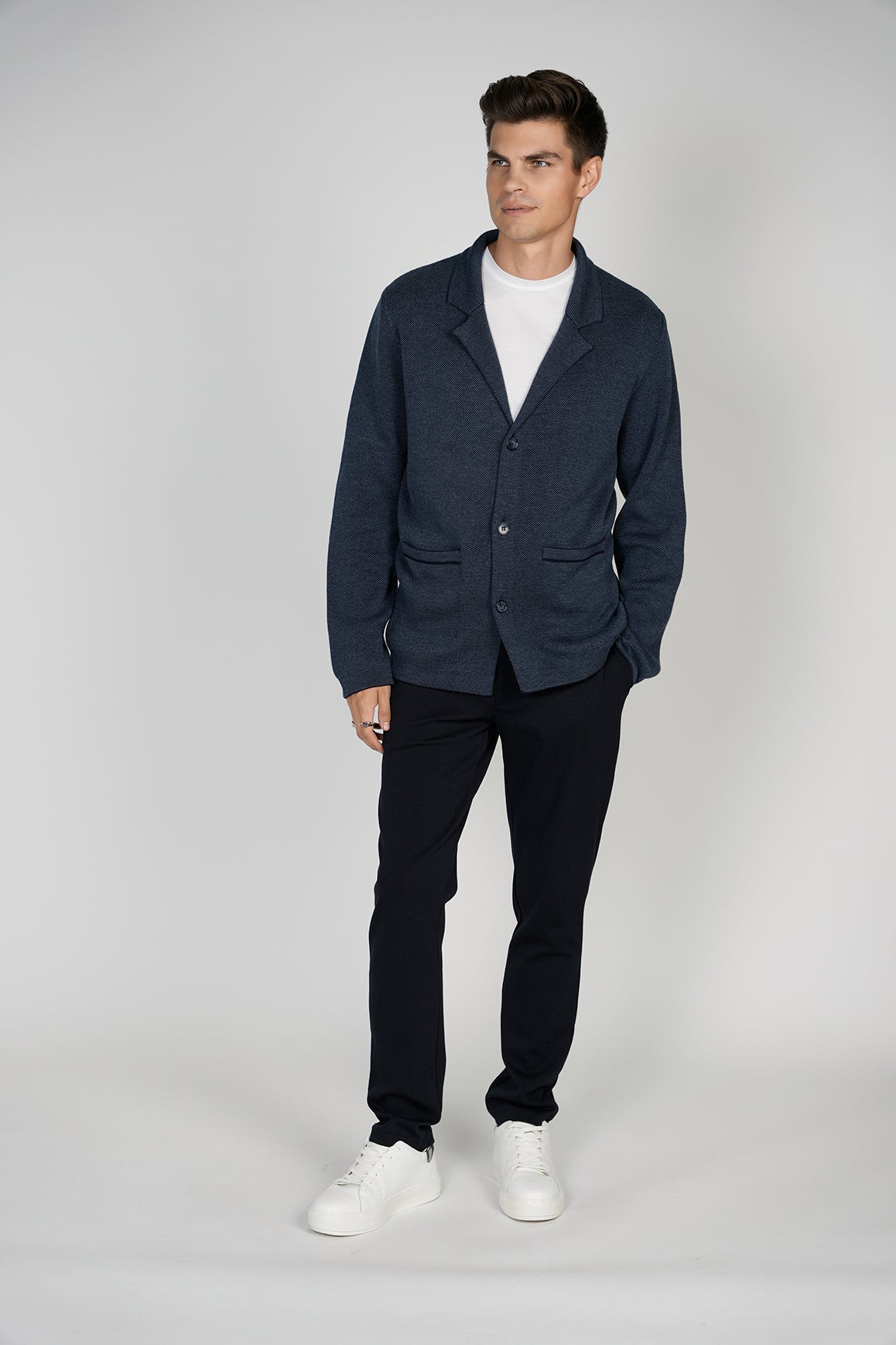 Blue Knit Button Down Cardigan