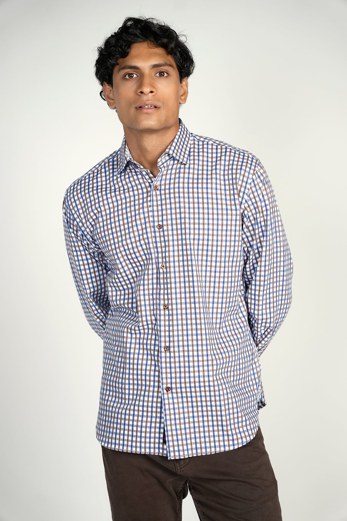 Everyday Brown Navy Plaid Shirt