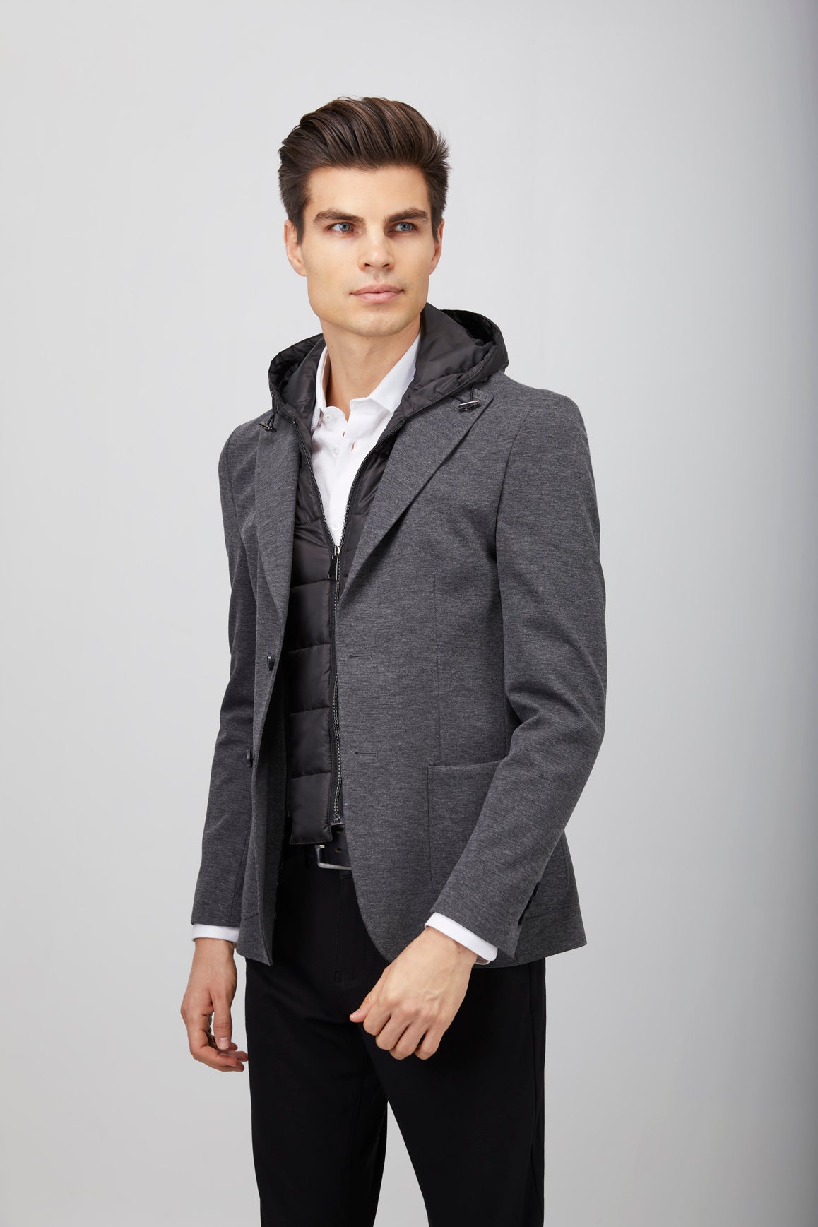 Grey Puffer Hood Sport Coat