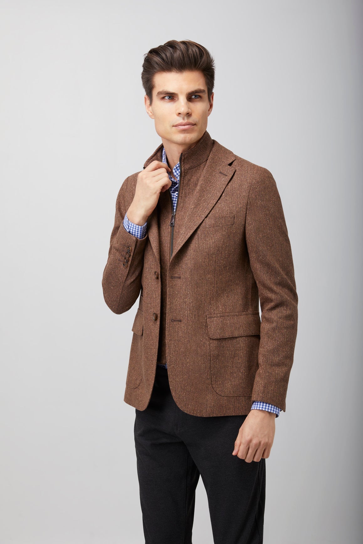 Herringbone Speckled Zip Up Sport Coat