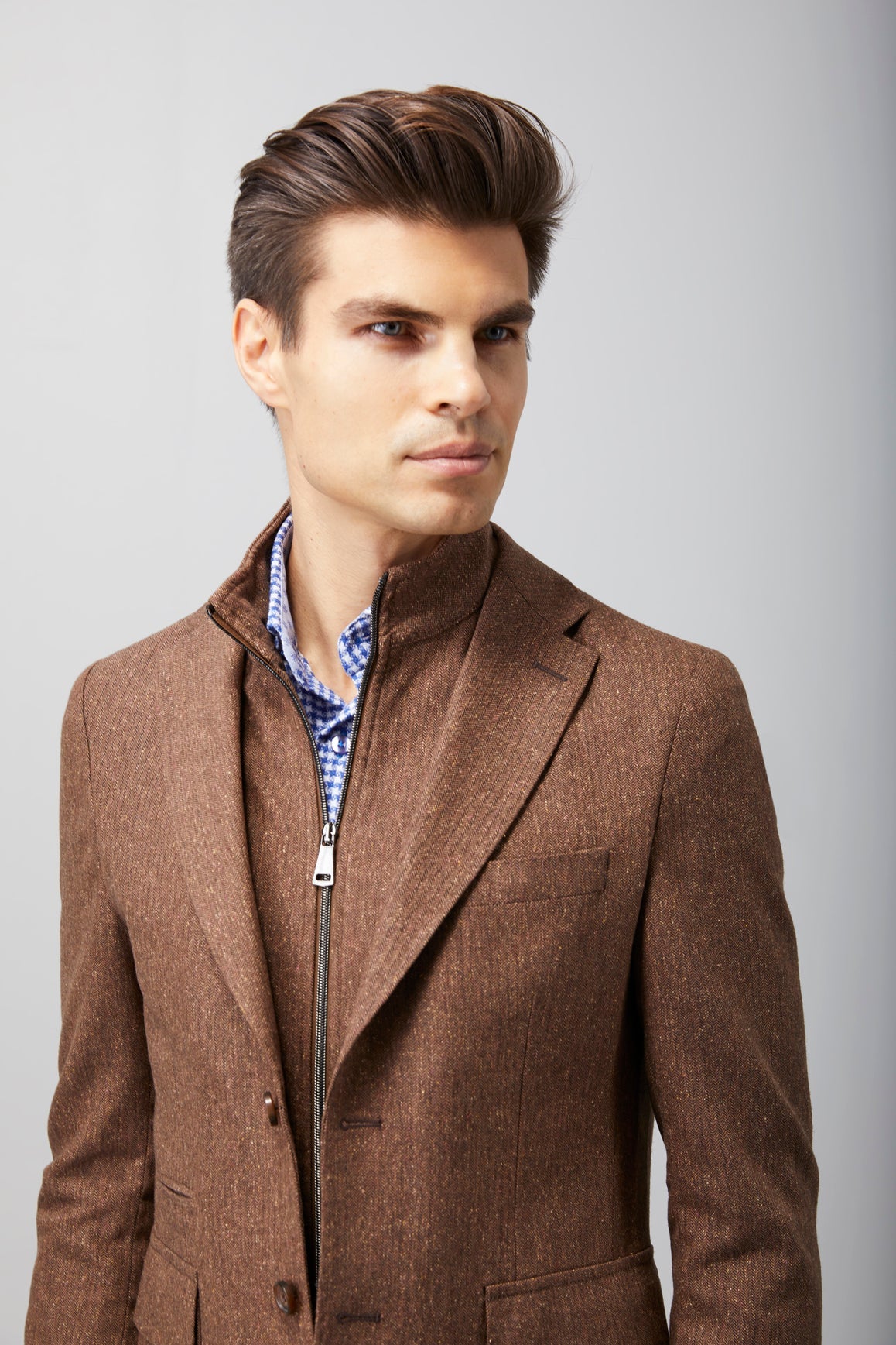 Herringbone Speckled Zip Up Sport Coat