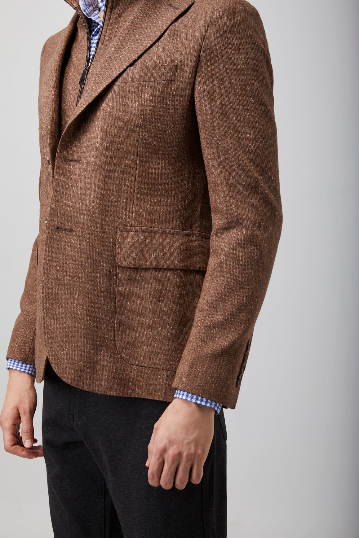 Herringbone Speckled Zip Up Sport Coat