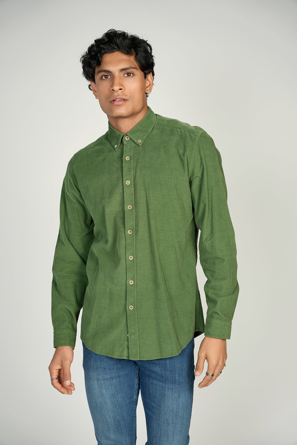 LEO Green Corduroy King Cotton Shirt