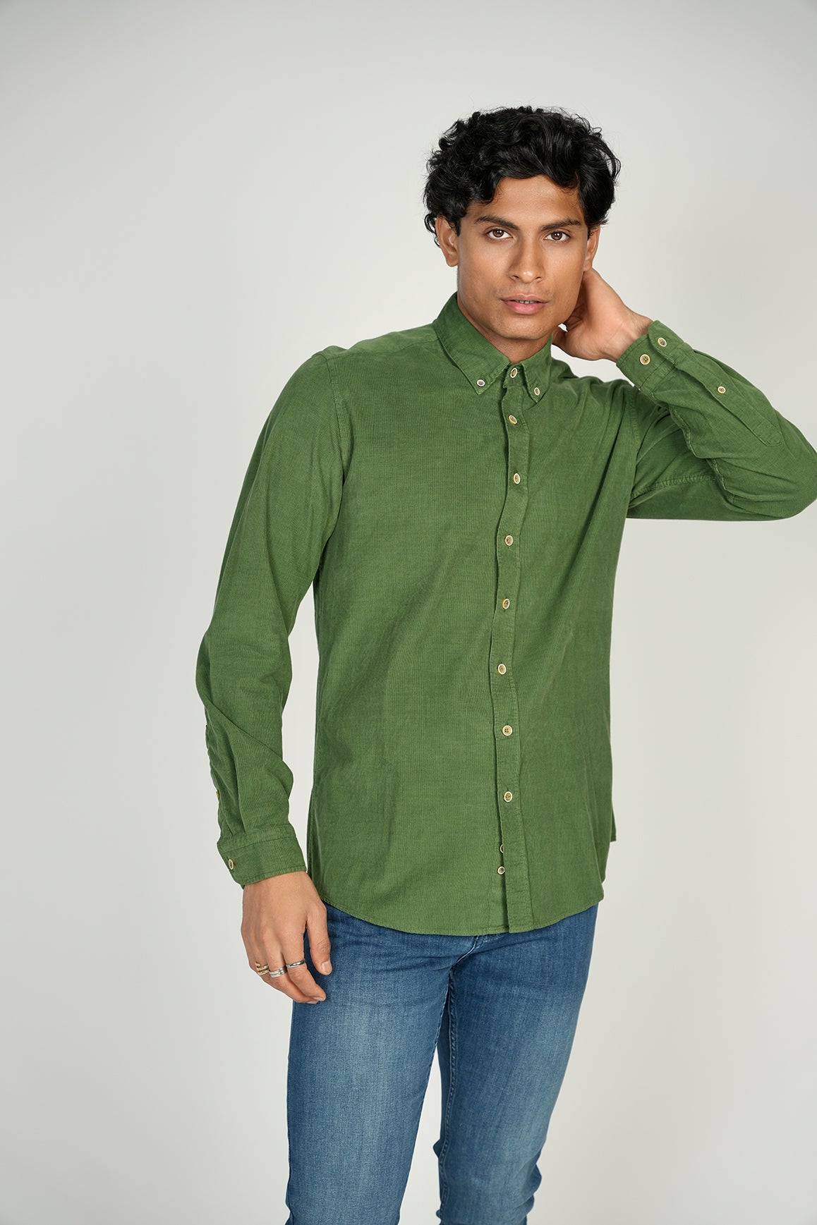 LEO Green Corduroy King Cotton Shirt