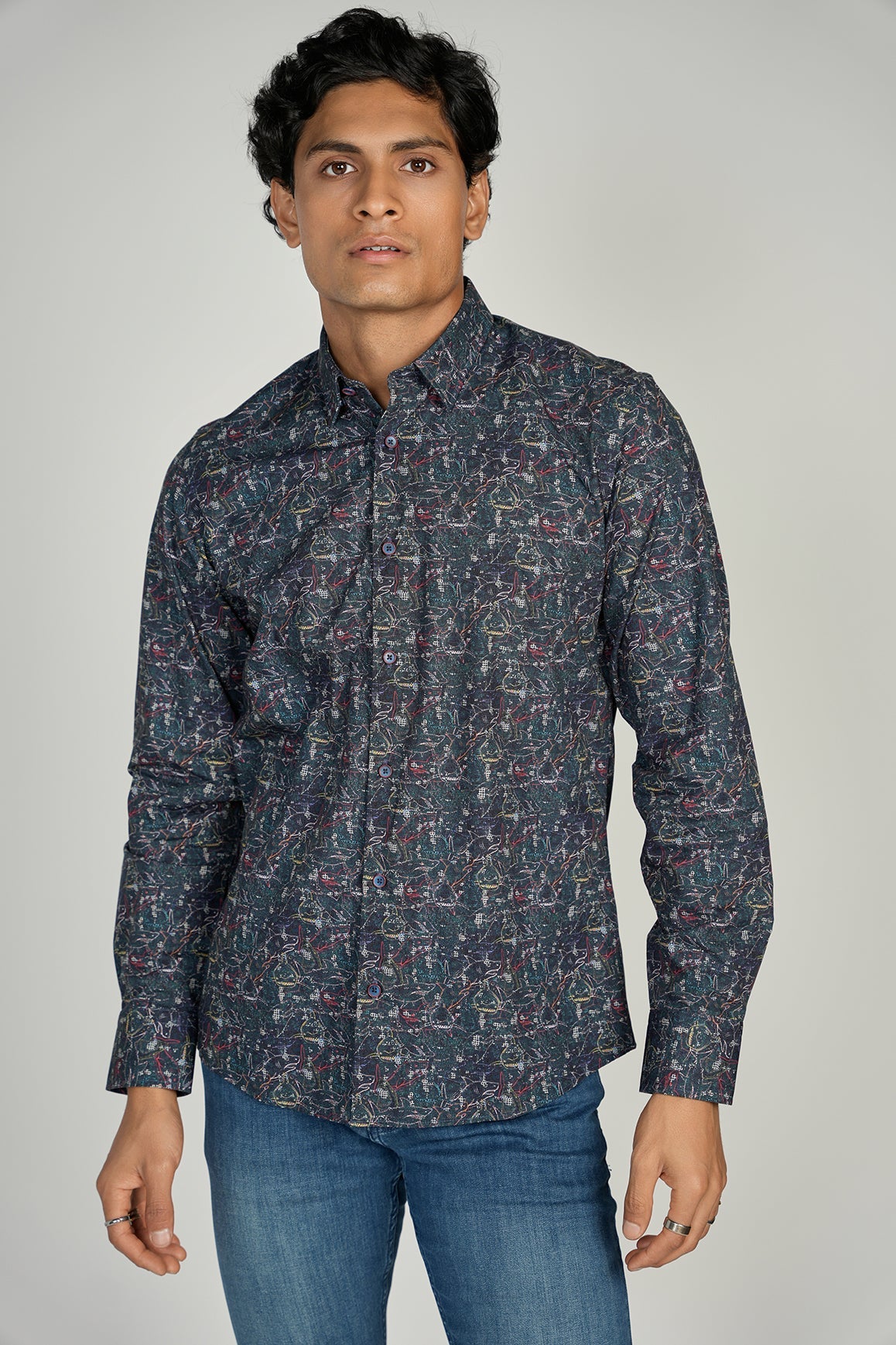 LEO Navy Shark King Cotton Shirt