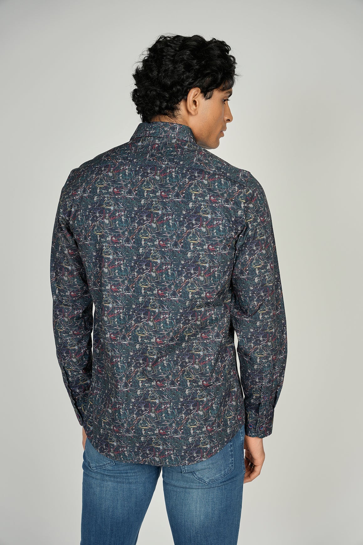 LEO Navy Shark King Cotton Shirt