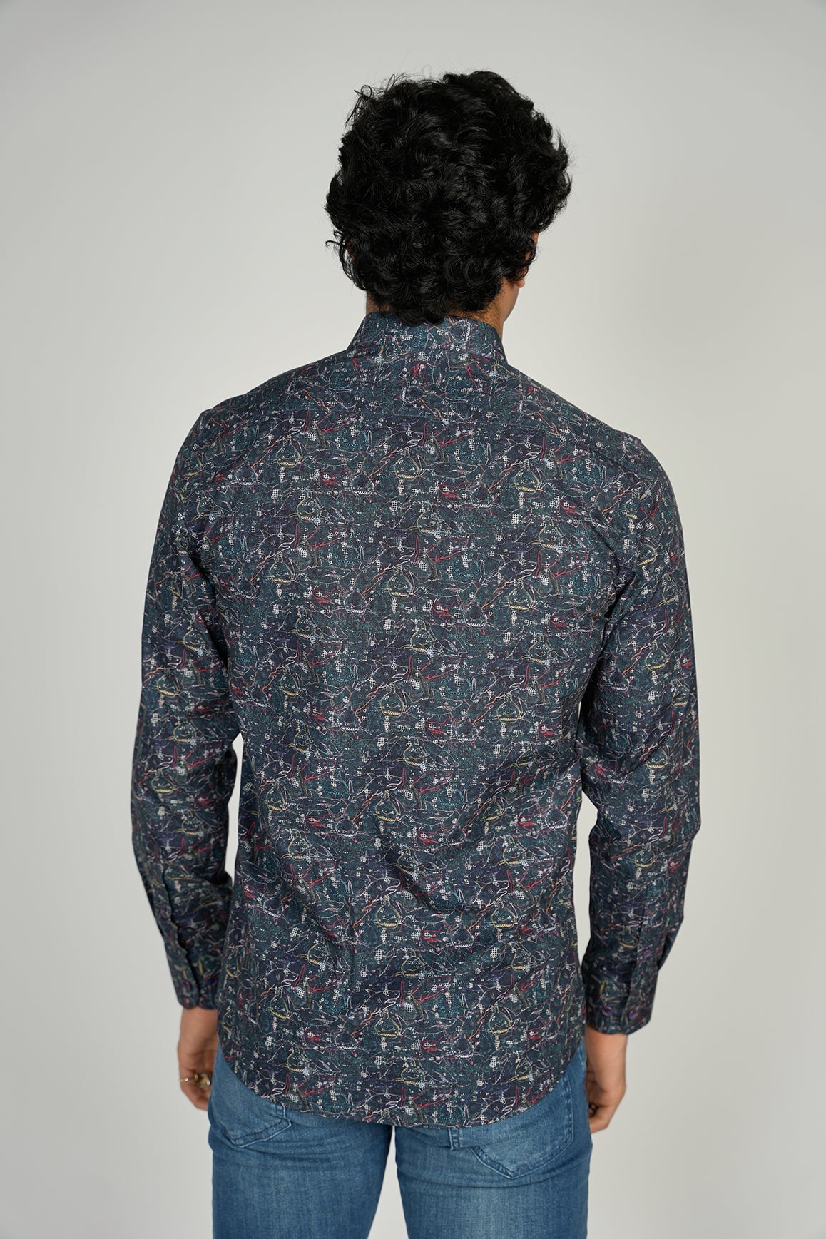 LEO Navy Shark King Cotton Shirt