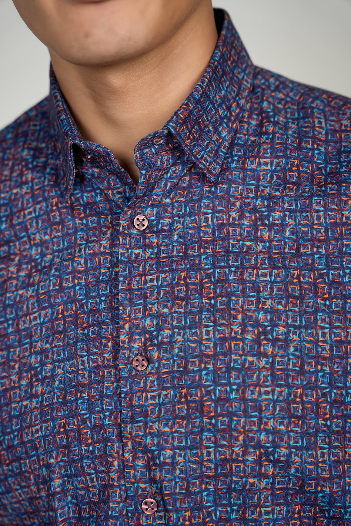 LEO Square Pattern King Cotton Shirt