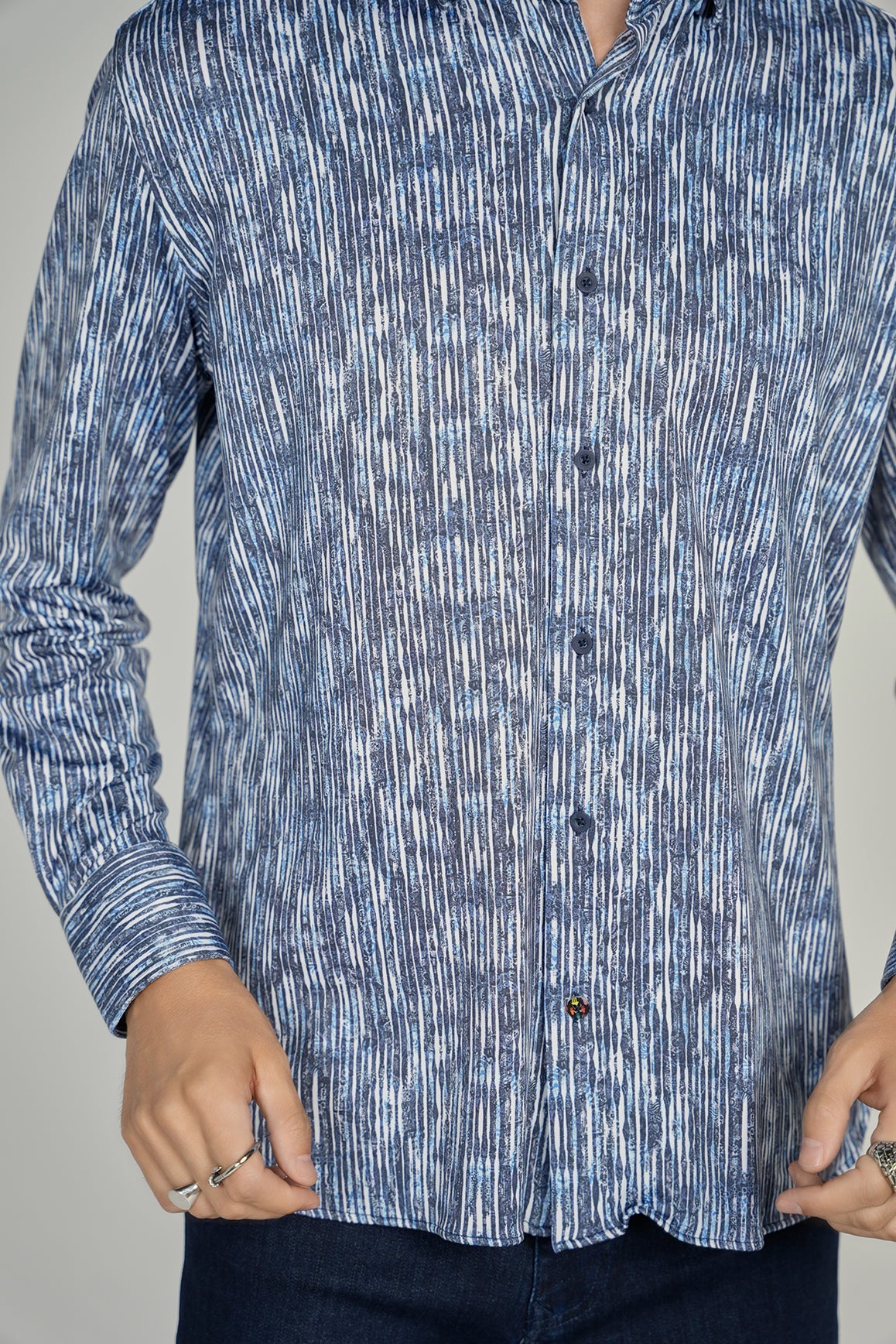 Navy and White Striped Shirt Signature Collection