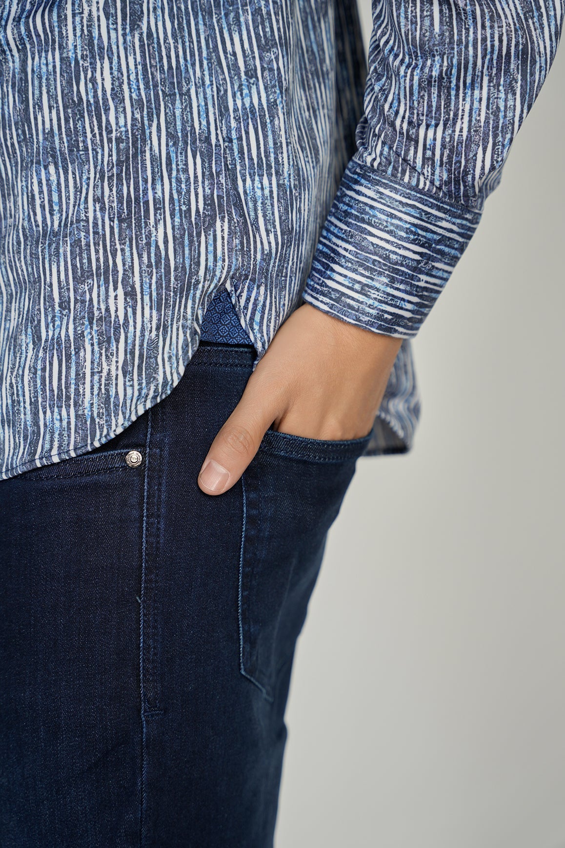 Navy and White Striped Shirt Signature Collection