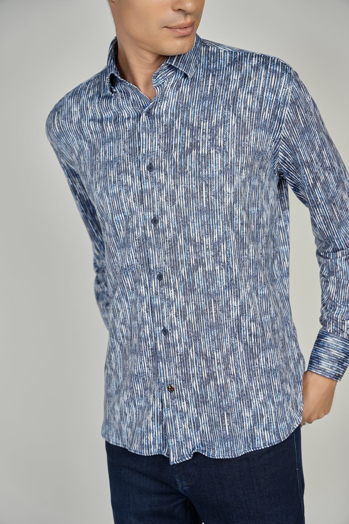 Navy and White Striped Shirt Signature Collection