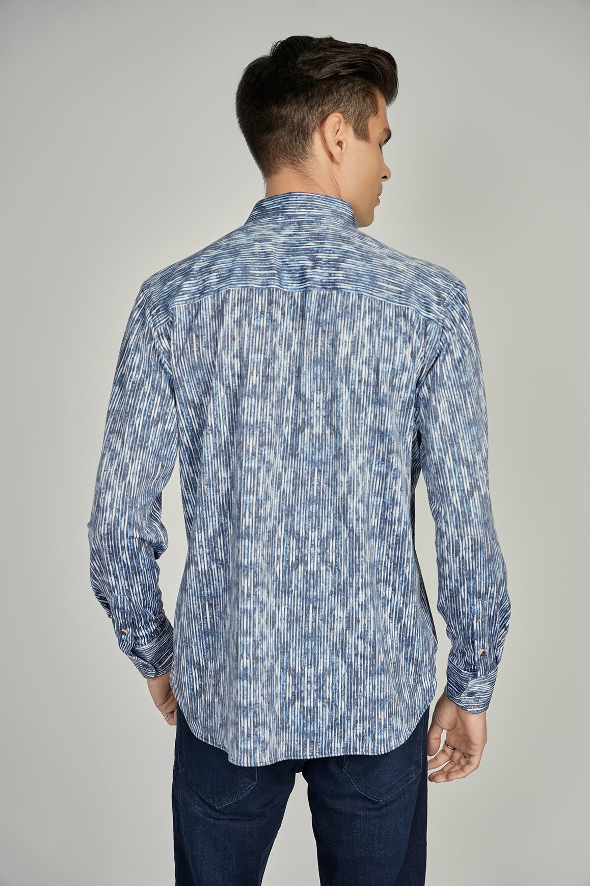 Navy and White Striped Shirt Signature Collection