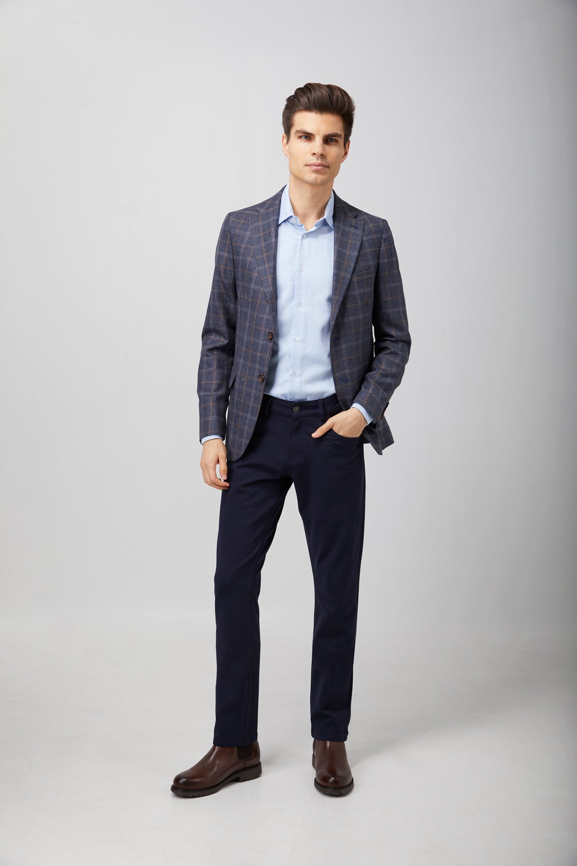 Navy and Brown Plaid Sport Coat