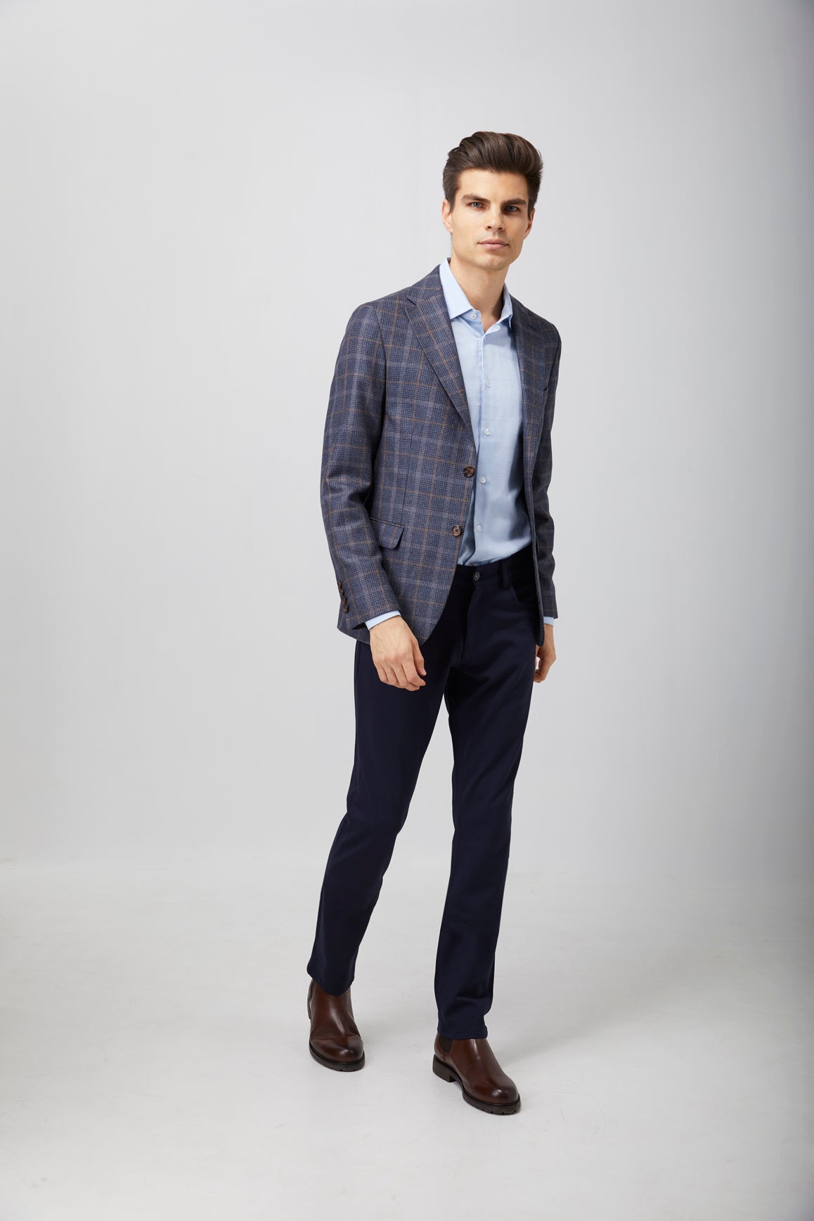 Navy and Brown Plaid Sport Coat