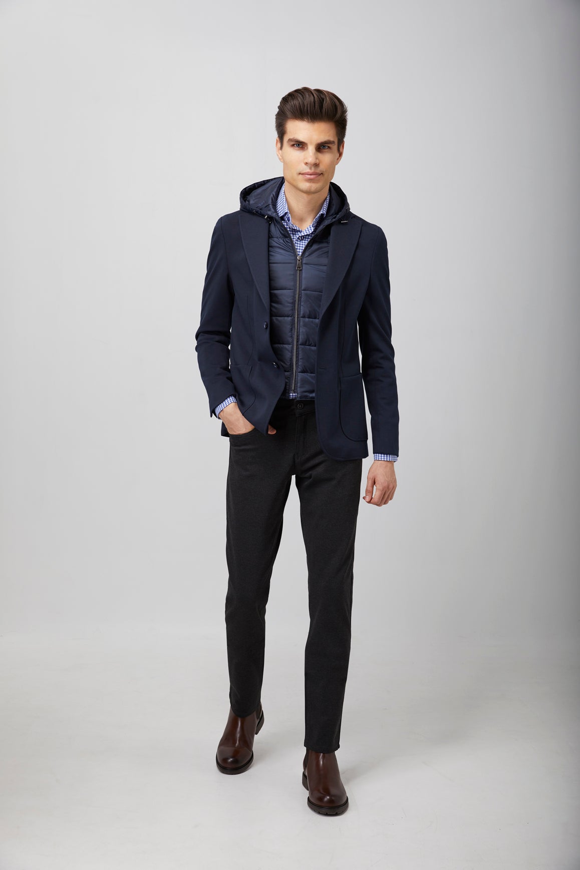 Navy Puffer Hood Sport Coat
