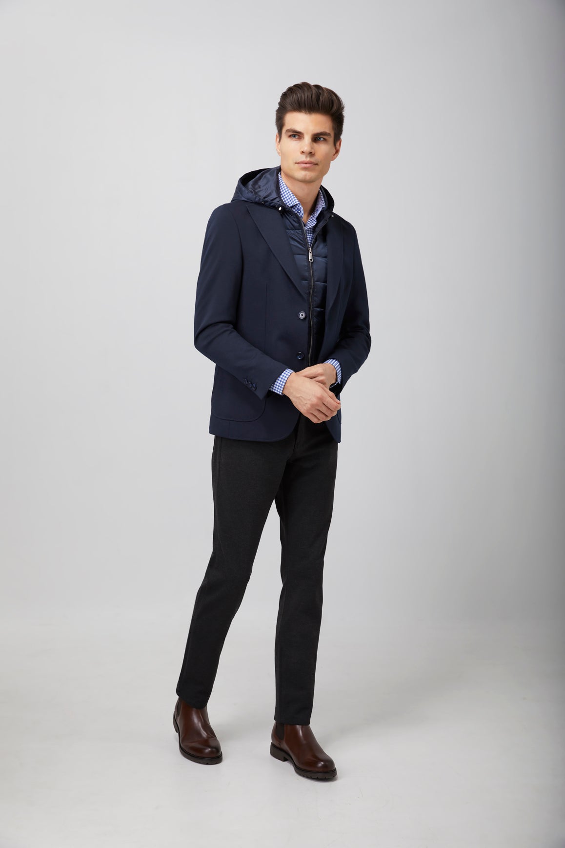 Navy Puffer Hood Sport Coat