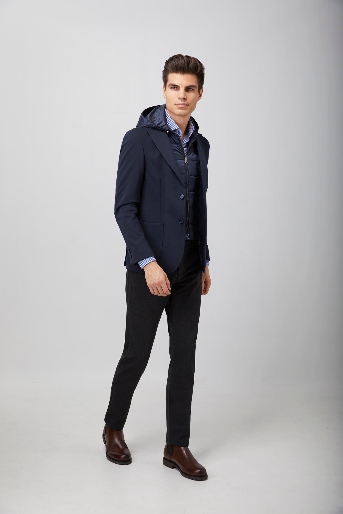 Navy Puffer Hood Sport Coat