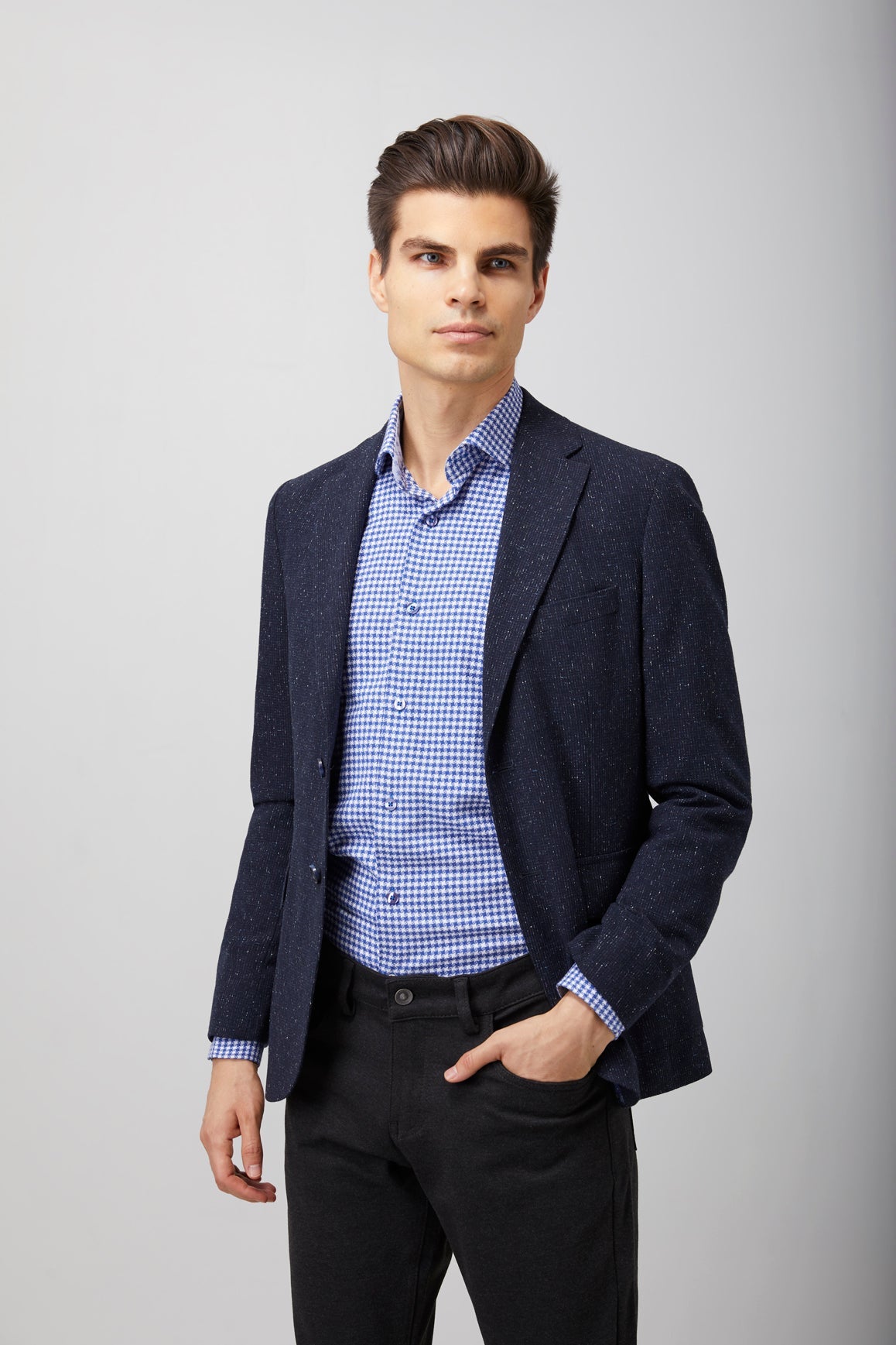 Navy Speckle Zip Up Sport Coat