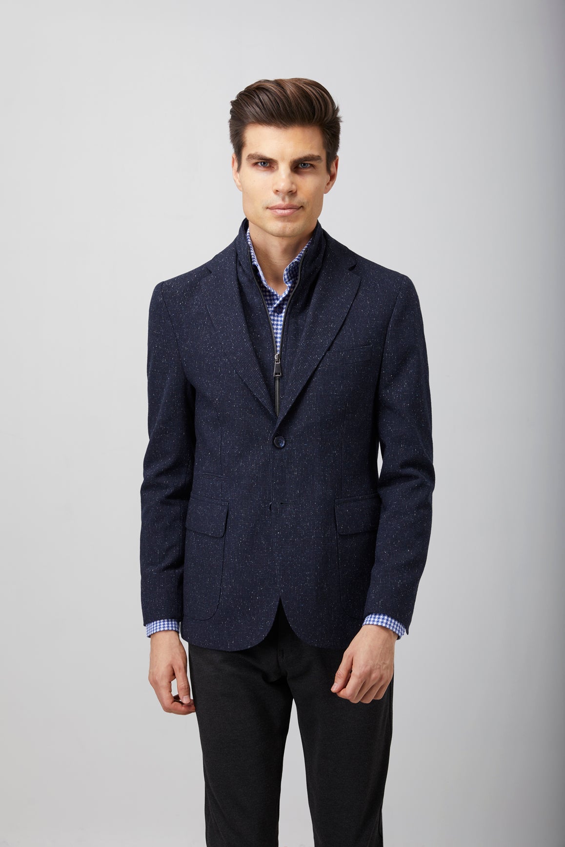Navy Speckle Zip Up Sport Coat