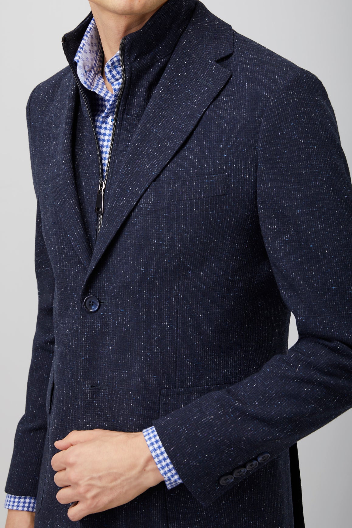 Navy Speckle Zip Up Sport Coat