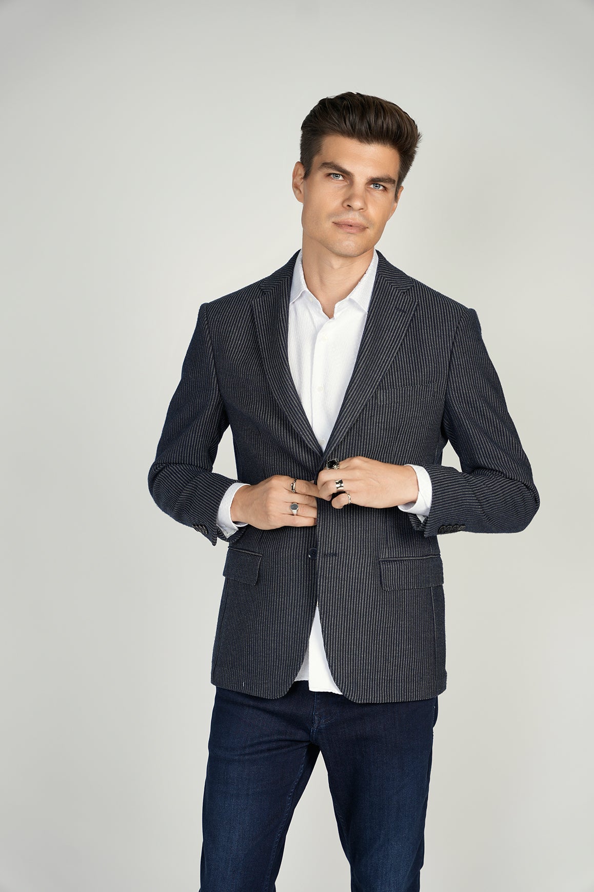 Navy Striped Knit Sport Coat