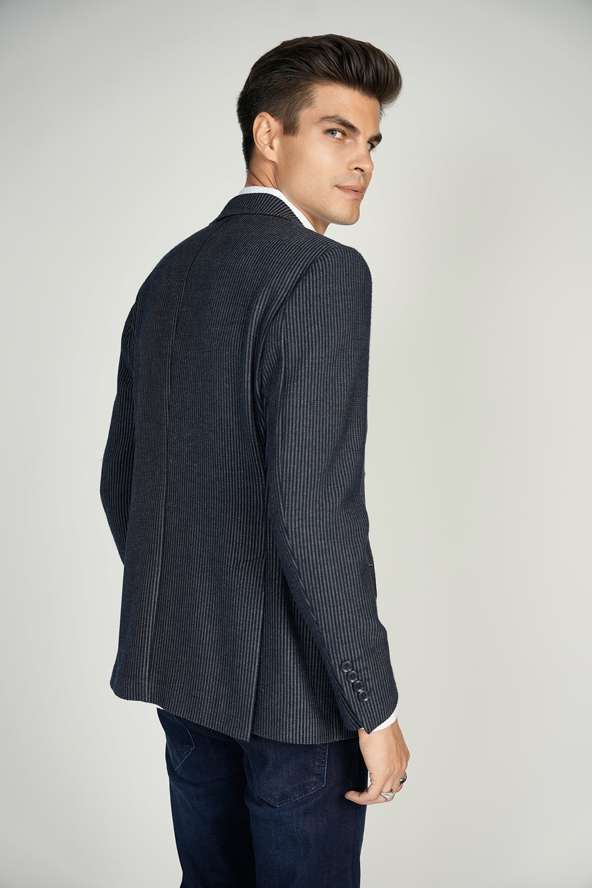 Navy Striped Knit Sport Coat