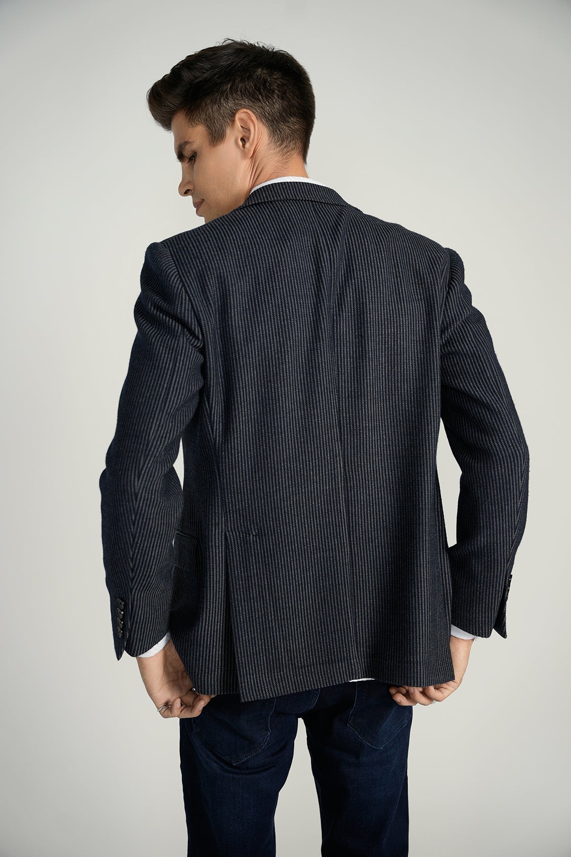 Navy Striped Knit Sport Coat