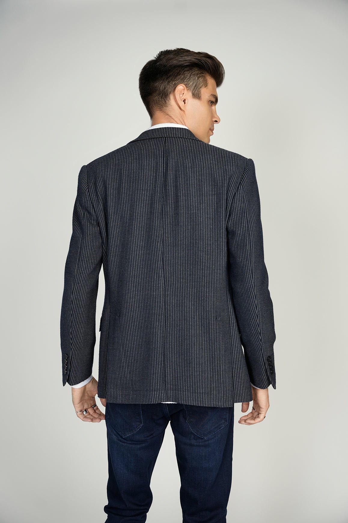 Navy Striped Knit Sport Coat