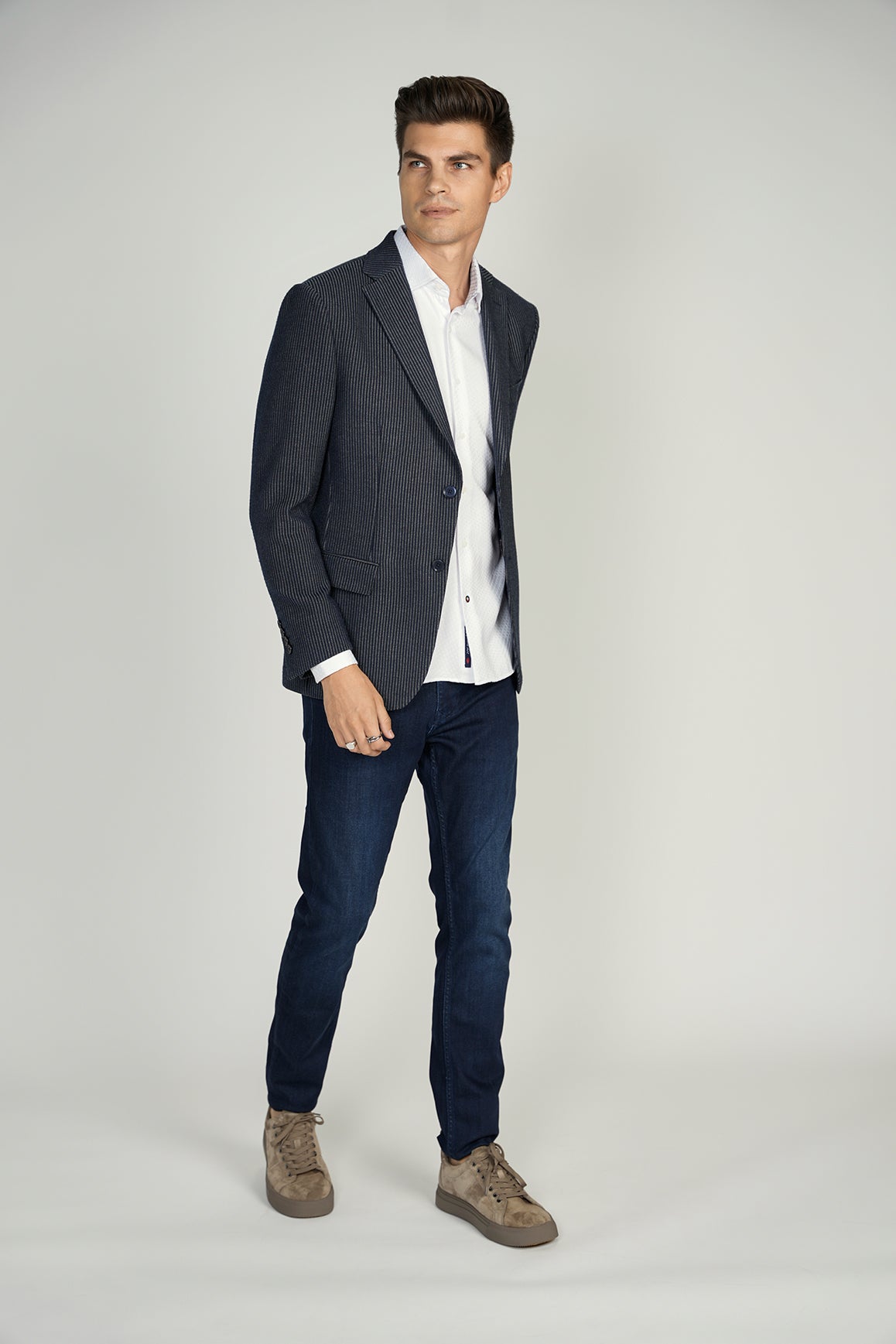 Navy Striped Knit Sport Coat