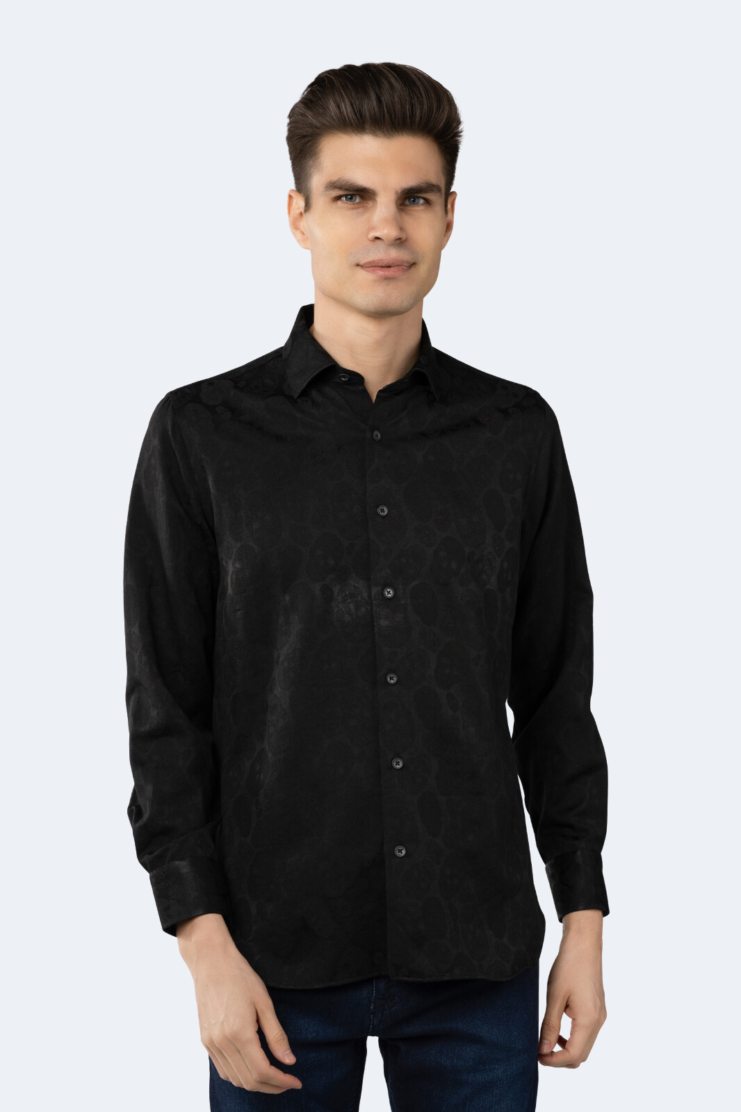 Luchiano Visconti Men's Black on Black Skulls shirt Luchiano Visconti Men's Black on Black Skulls shirt