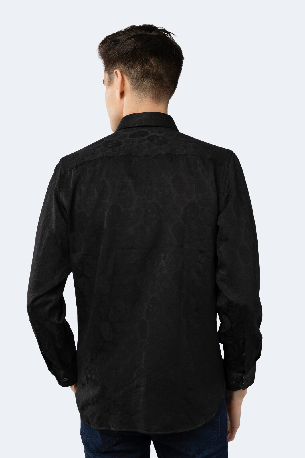 Black on Black Jacquard Skulls Shirt