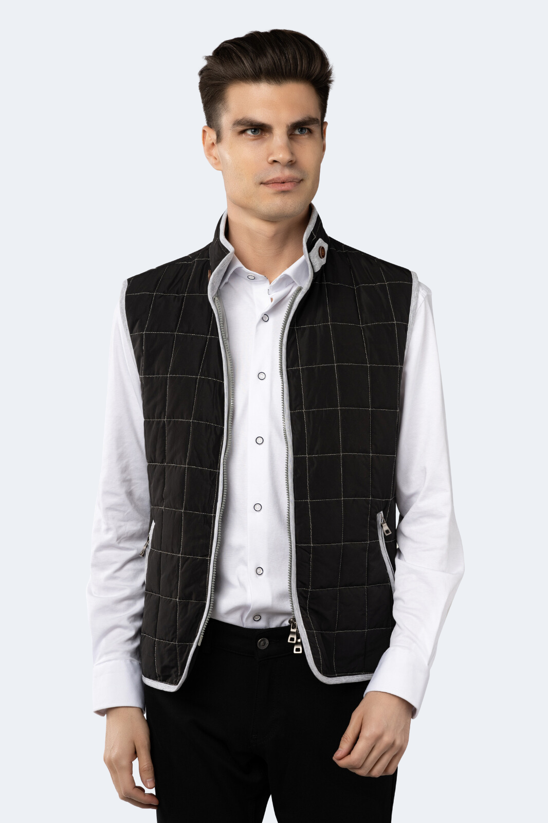 Black Quilted Zip Up Vest