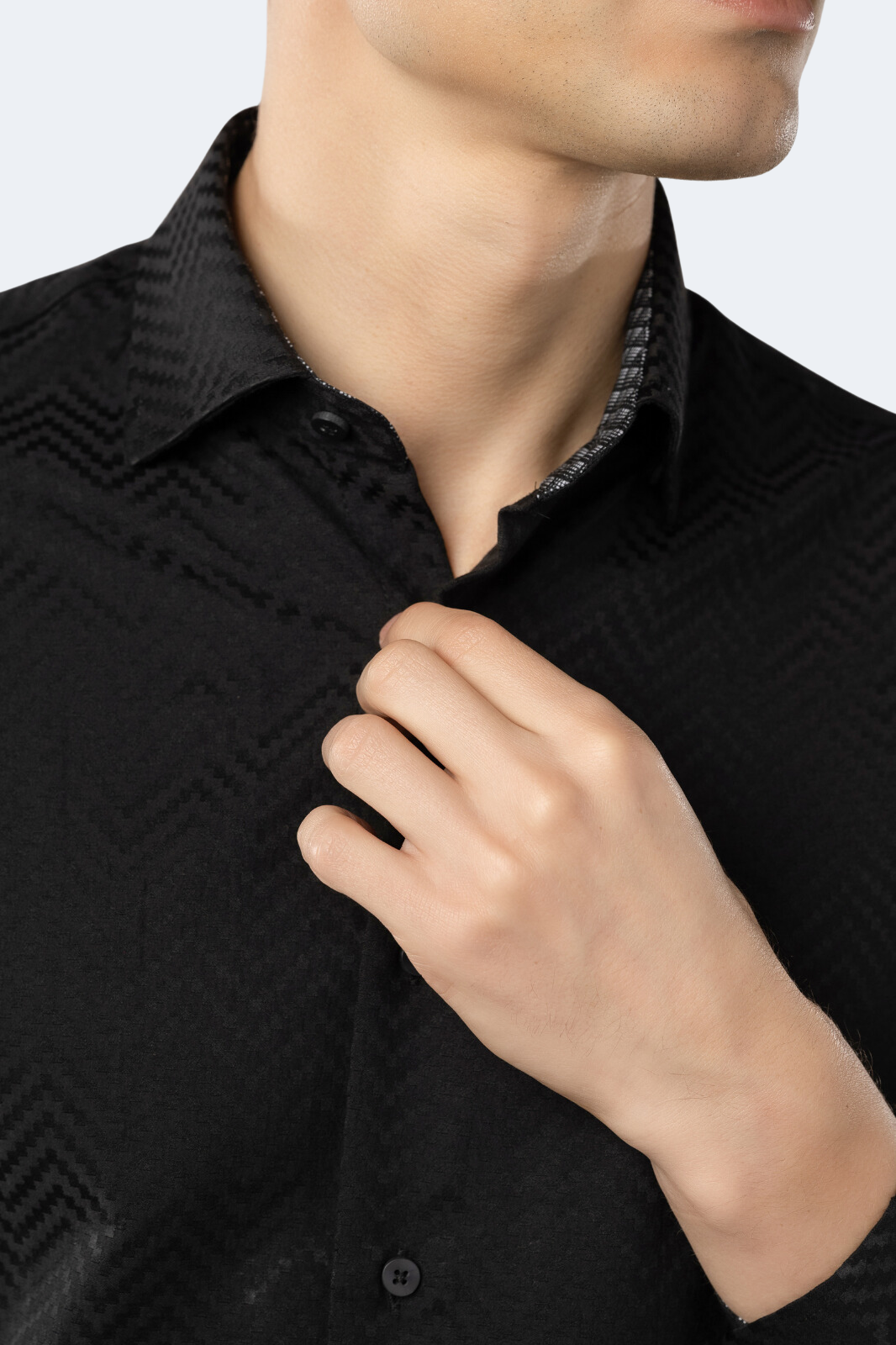 Black Solid Jacquard with Box Shirt