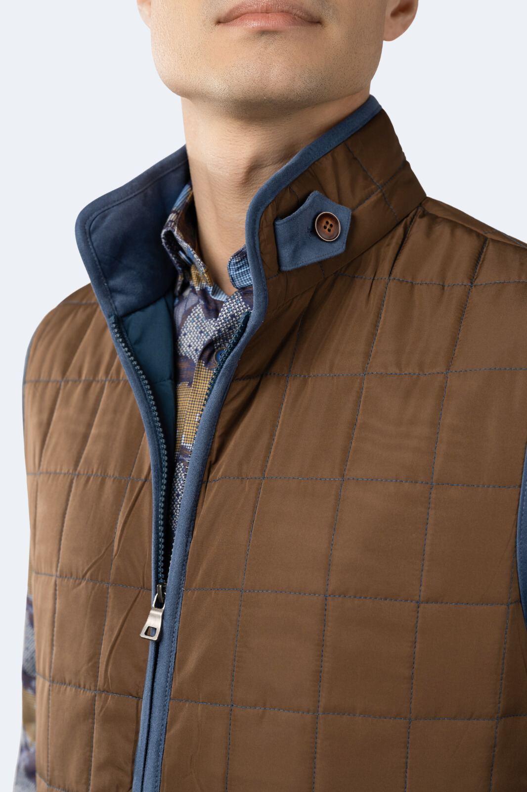 Brown Quilted Zip Up Vest