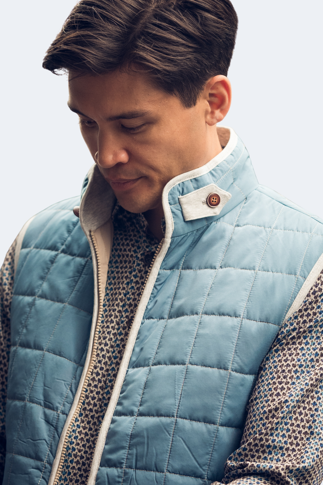 Denim Blue Quilted Zip Up Vest