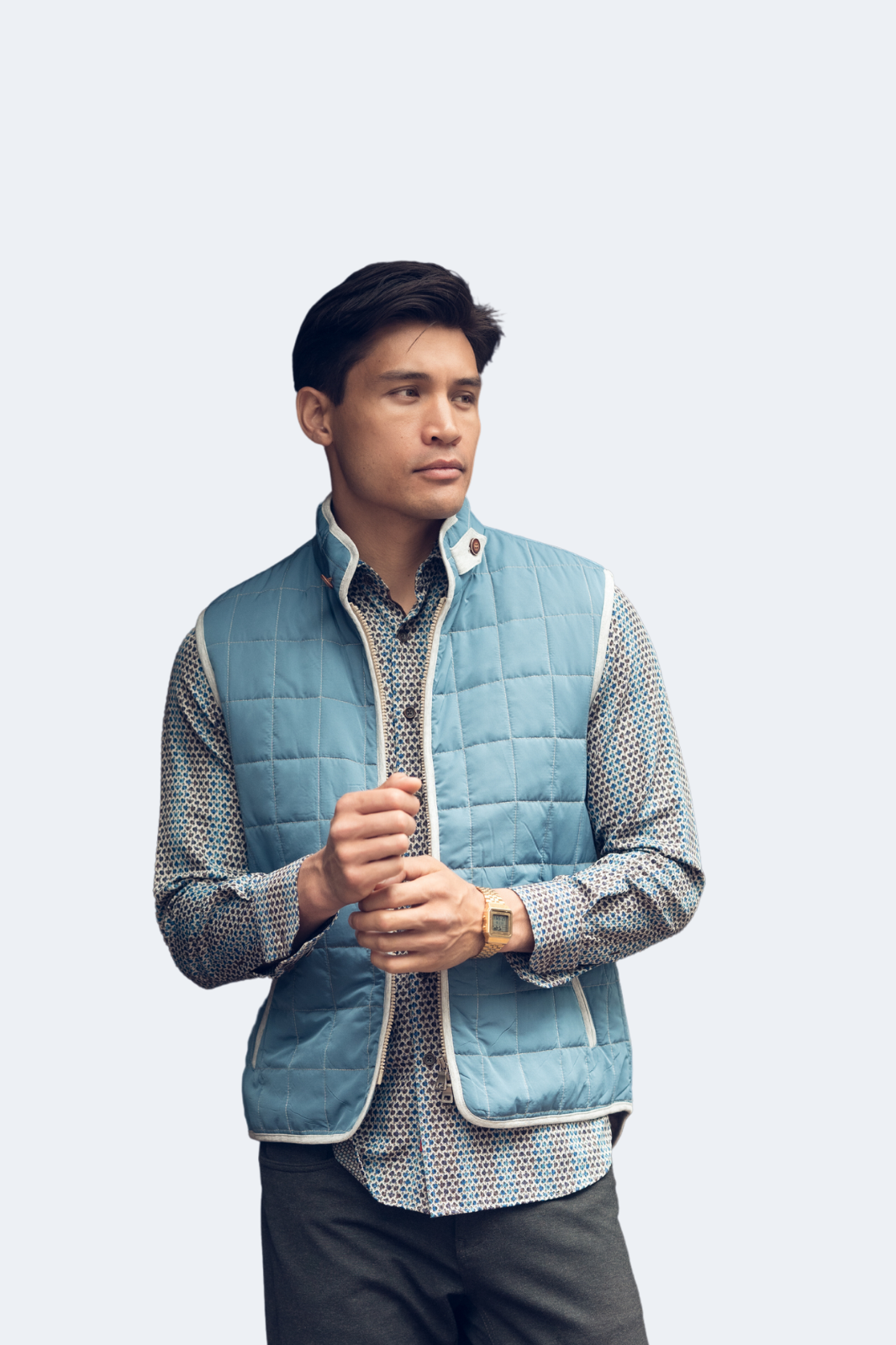 Denim Blue Quilted Zip Up Vest