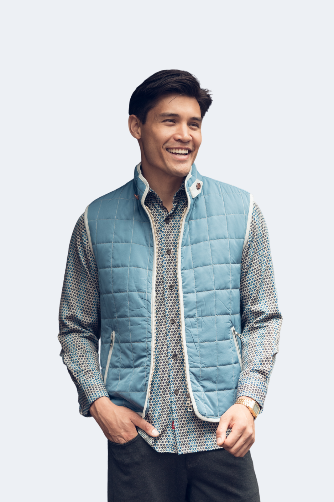 Denim Blue Quilted Zip Up Vest