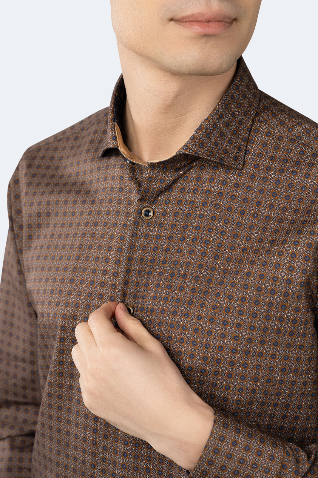 Leo Light Brown Circle and Squares Jacquard Shirt