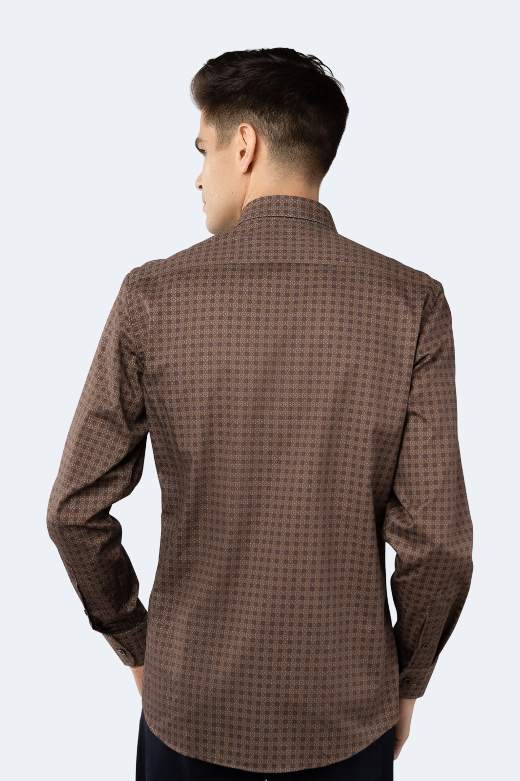 Leo Light Brown Circle and Squares Jacquard Shirt