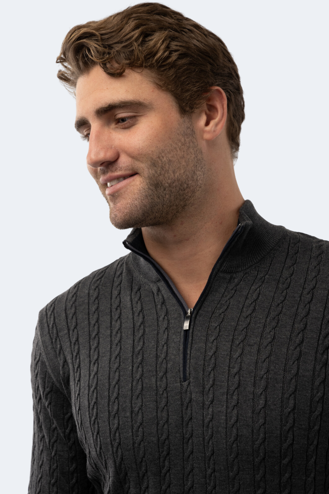 Melange Dark Grey Knit Quarter Zip Sweater