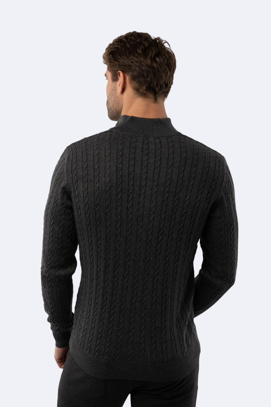 Melange Dark Grey Knit Quarter Zip Sweater