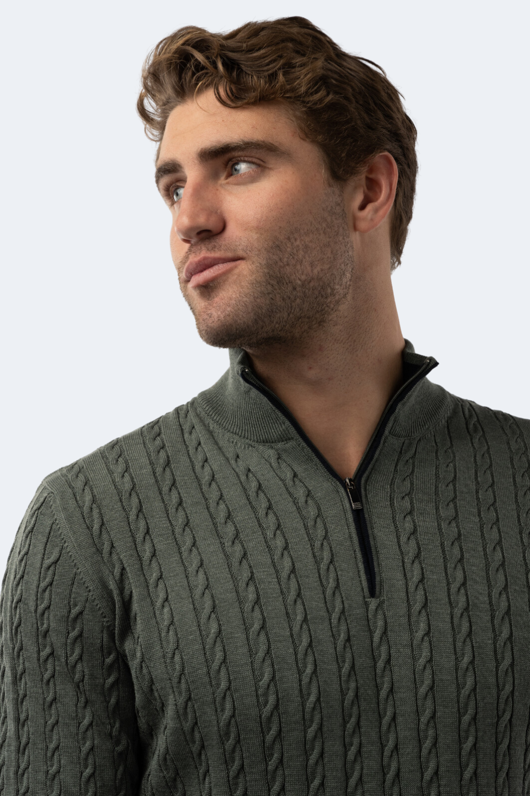 Melange Khaki Knit Quarter Zip