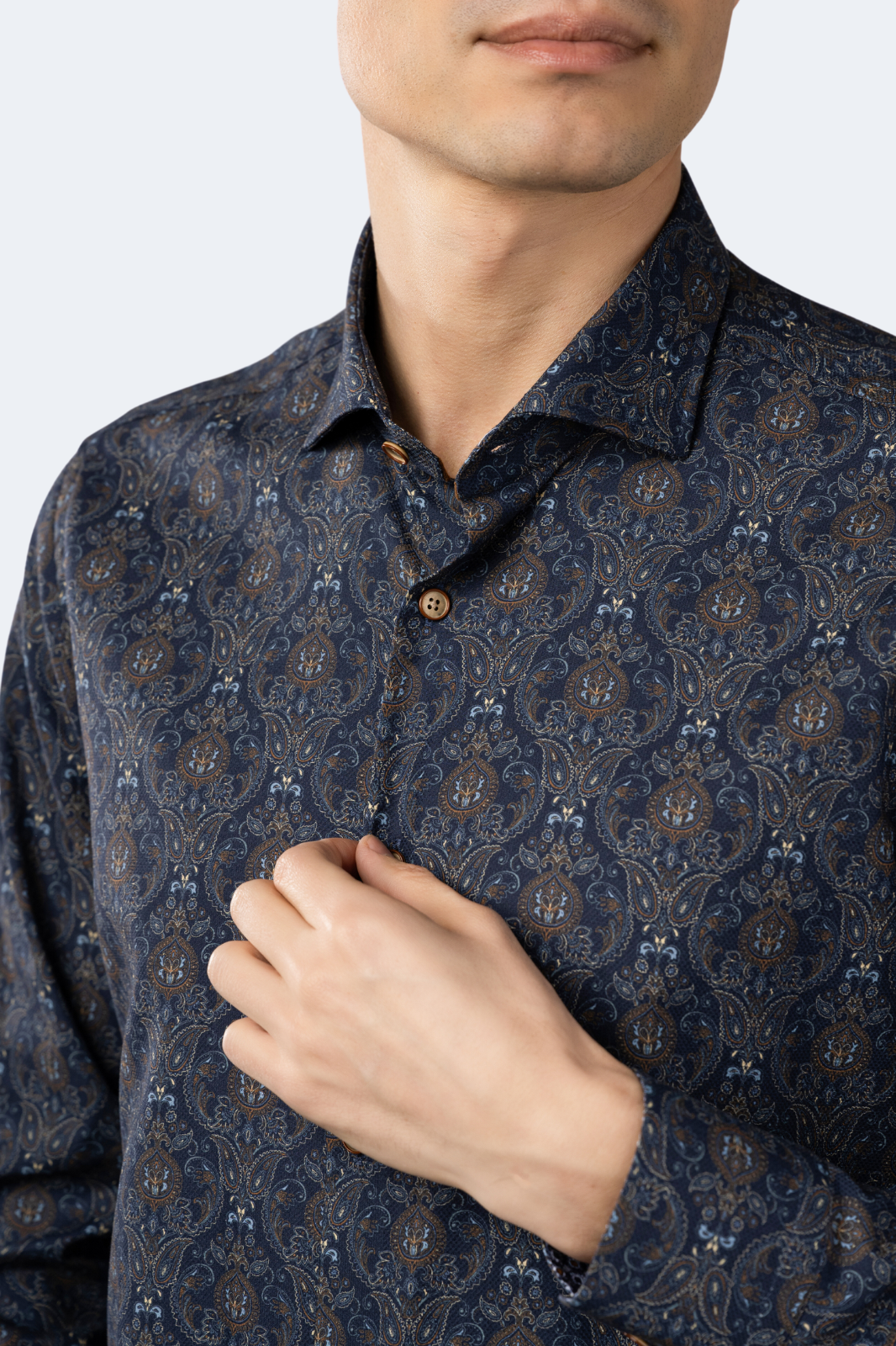 Leo Navy Multi Paisley Jacquard Shirt