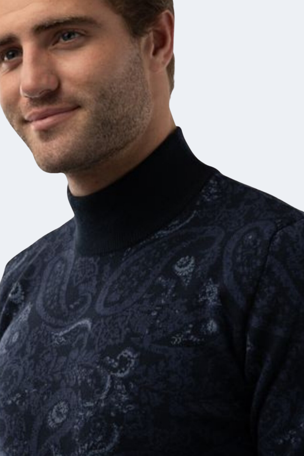 Navy Paisley Mockneck Sweater