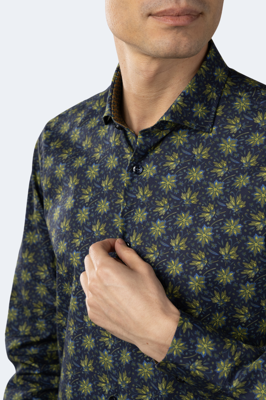 Leo Navy with Green and Blue Floral Print Shirt