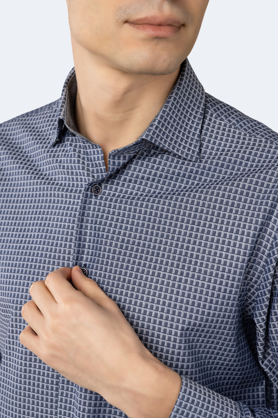 Navy with Grey Check Jacquard Shirt
