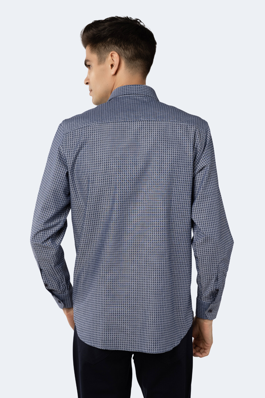 Navy with Grey Check Jacquard Shirt