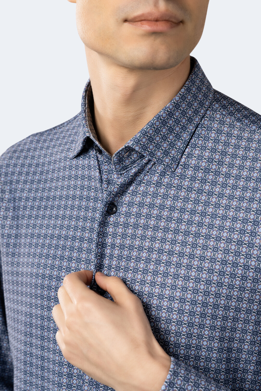 Navy, Brown, White and Blue Floral Shirt